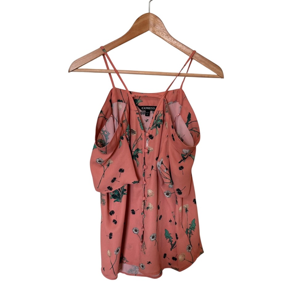 Express Cold Shoulder Blouse Womens Small Pink Floral Button Front Dandelion Top